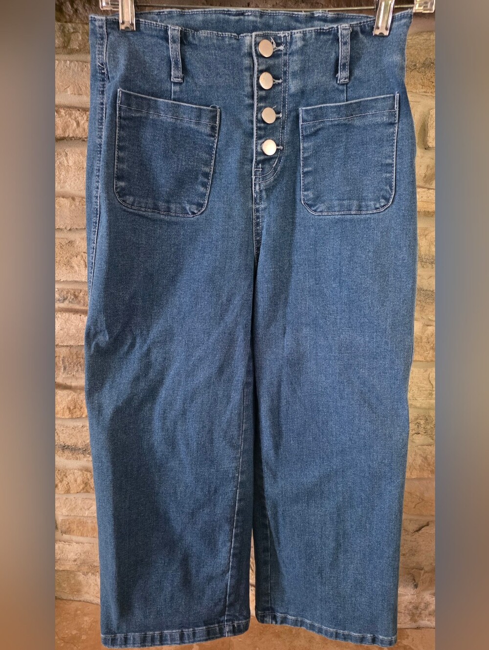 High-Rise Wide Leg Denim Jeans in Medium Blue